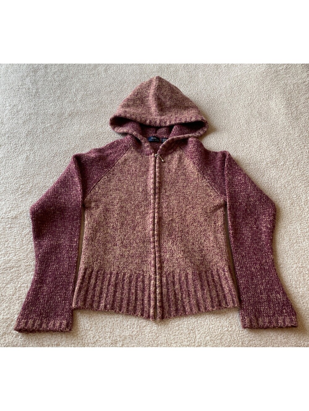 VTG Y2K Bailey’s Point Wool Blend Zip up Hoodie SWEATER Sz S 6-8 Marled Melange